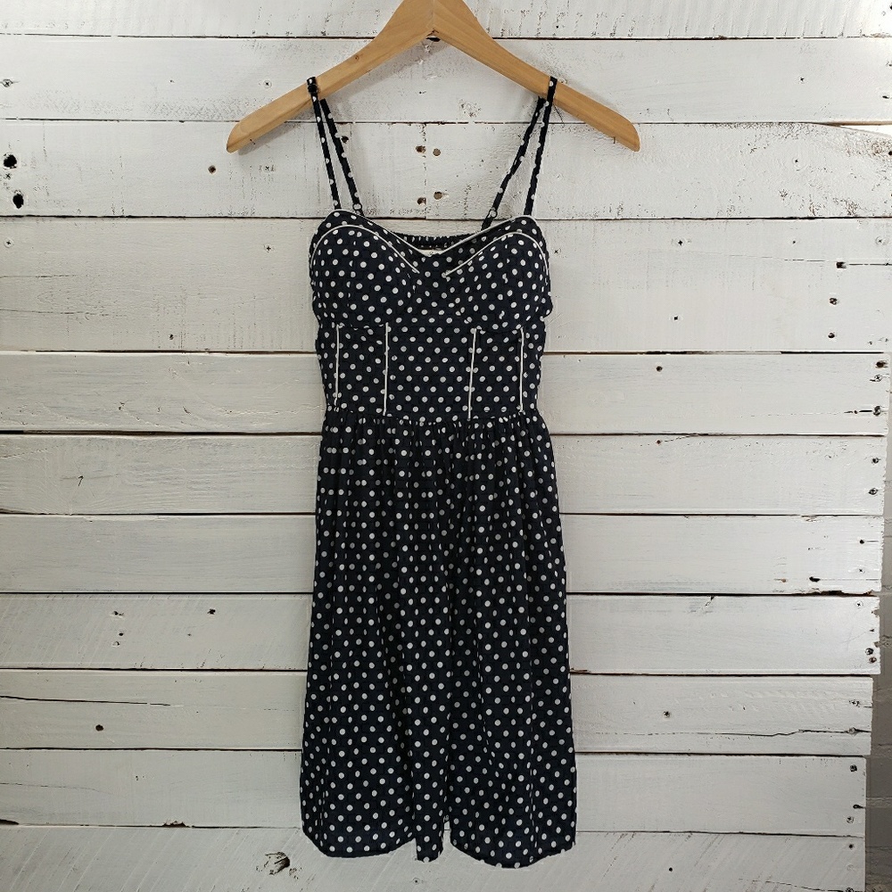 American Rag Navy and White Polka Dot Dress XS
